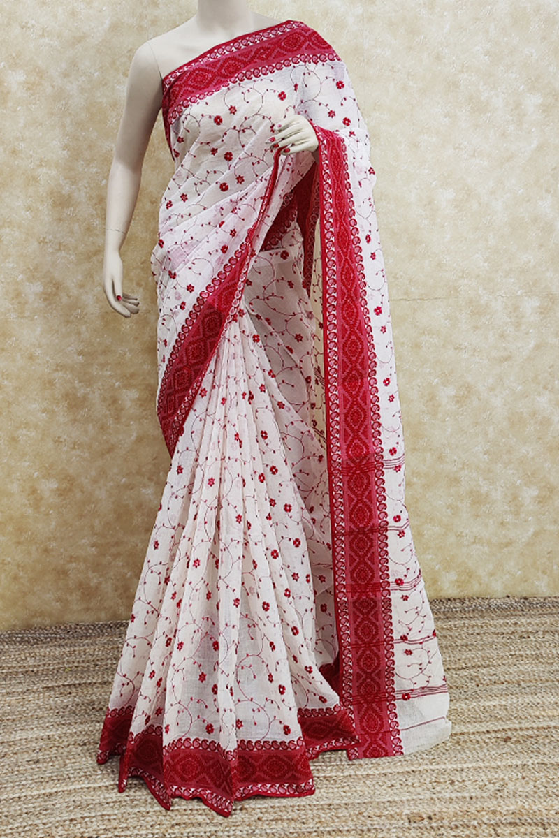 Red n white bengali hot sale saree